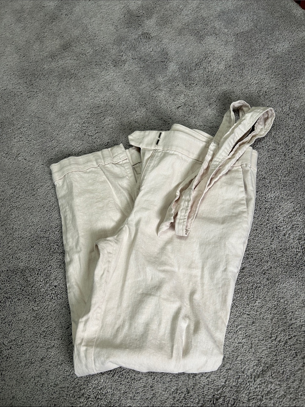LOFT Cream Ankle Tie-Waist Pants